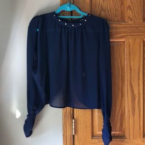 Navy blue open back blouse